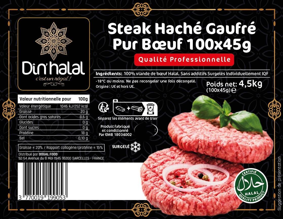 E760 : Din'Halal Steak Haché 45gr x 100Pc 4,5Kg 