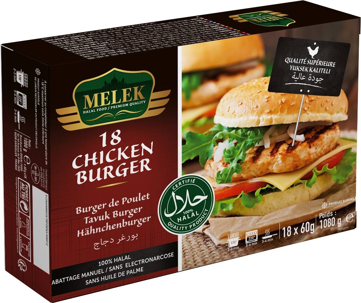 E110 : Melek Burger De Poulet 60Grx18 1080Gr ( 8Pc Par colis)