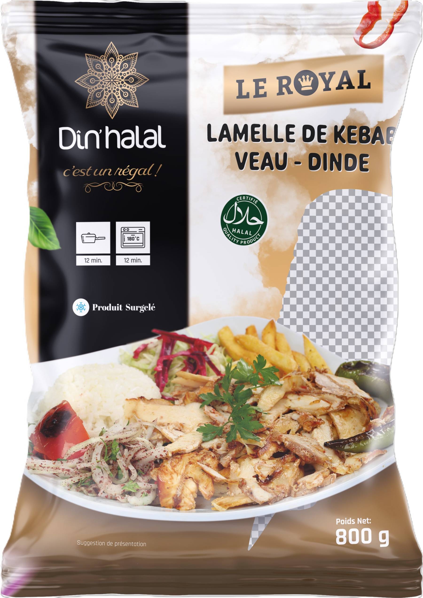 E734 : Din'Halal Lamelle Kebab Veau Dinde ( 10pc par colis )