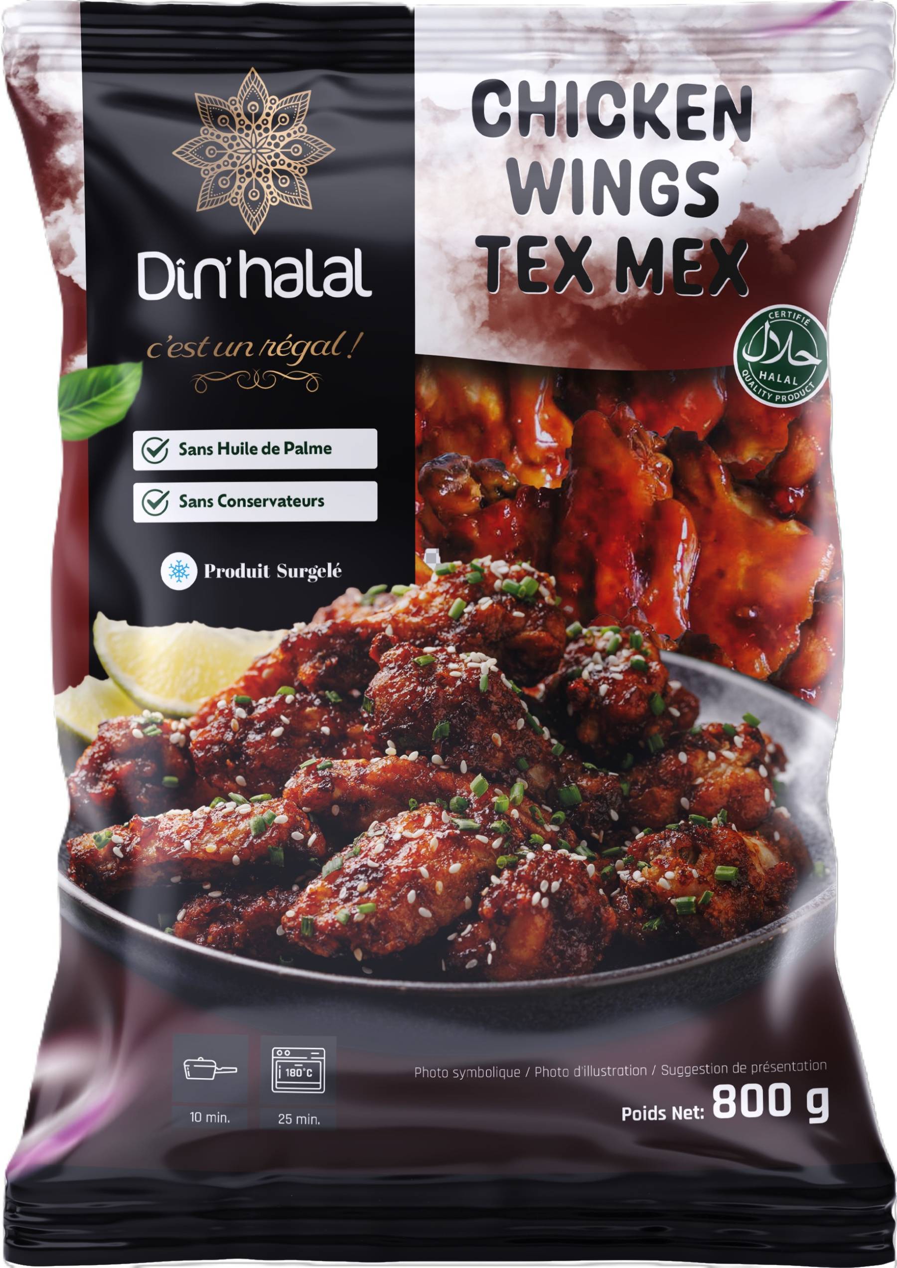 E716 : Din'Halal Chicken Wings Tex Mex 800gr ( 7pc par colis ) 