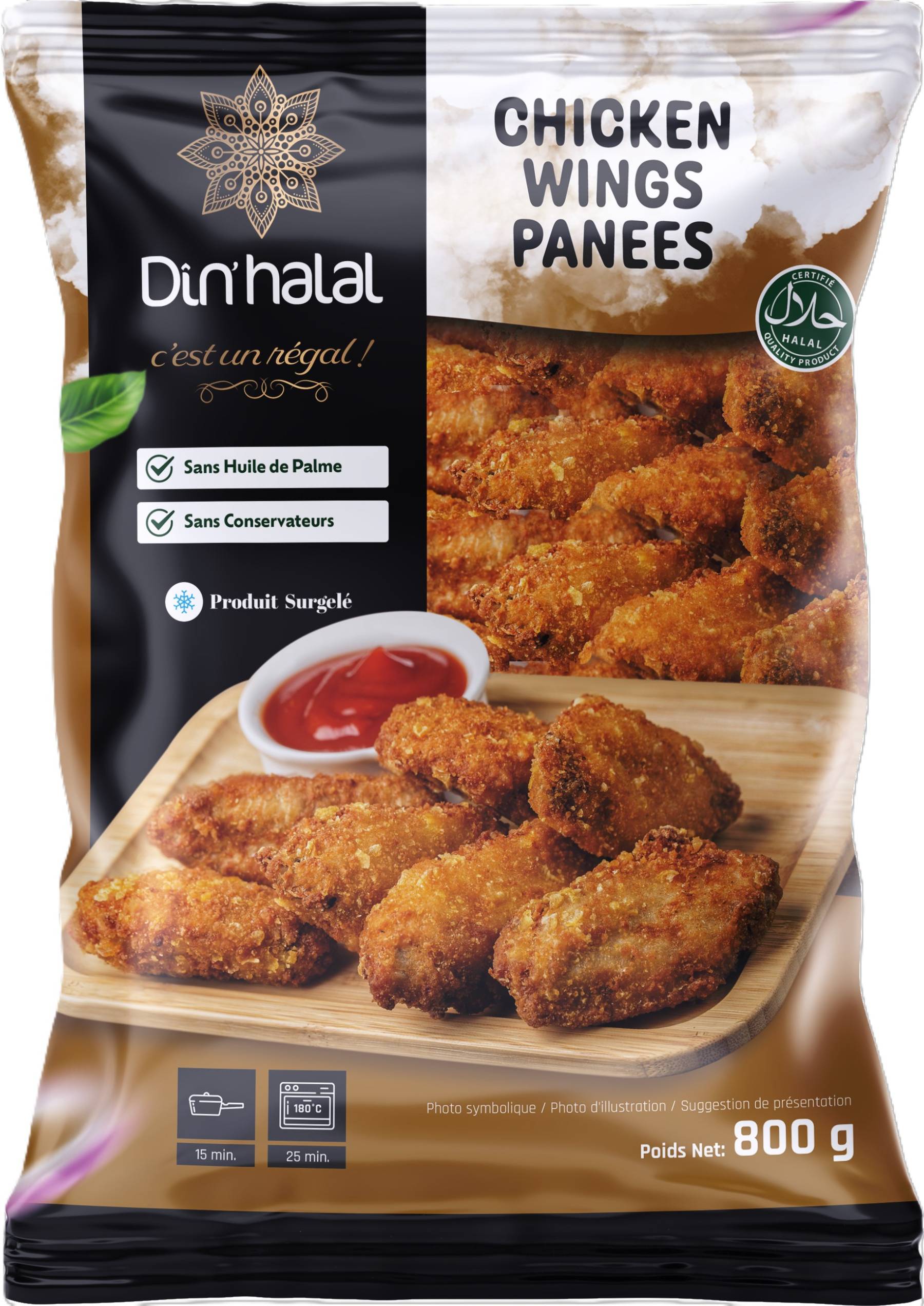 E717 : Din'Halal Chicken Wings Panées 800gr ( 7pc par colis)