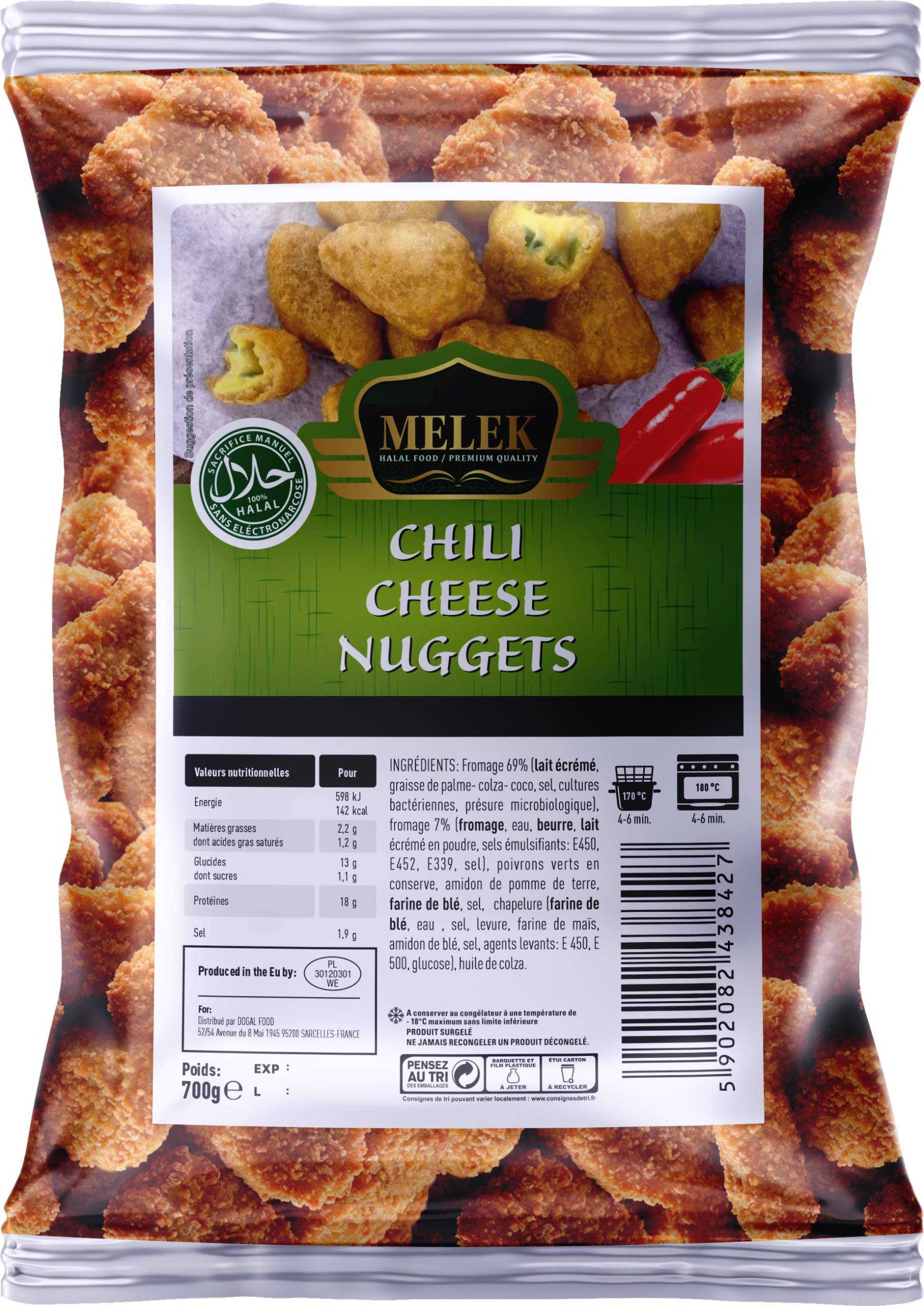E631 : Melek Chili cheese nuggets 700gr ( 11pc par colis )