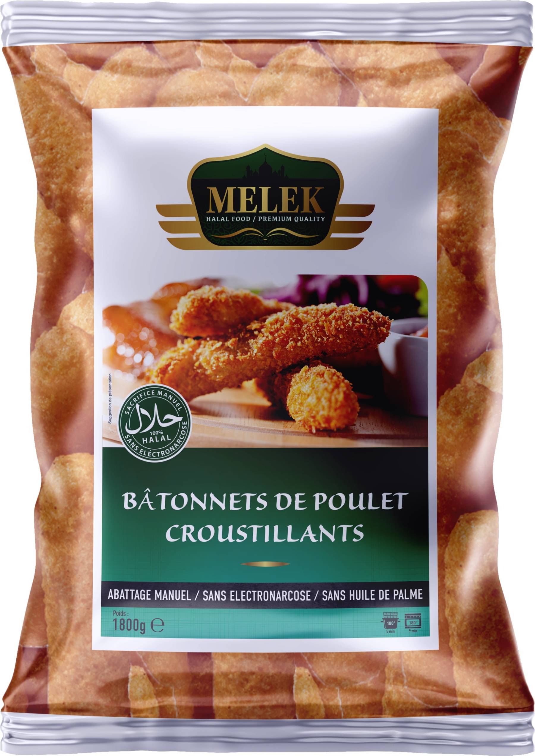 E222 : Melek Batônnets de poulet croustillant 1800gr ( 4pc par colis ) 