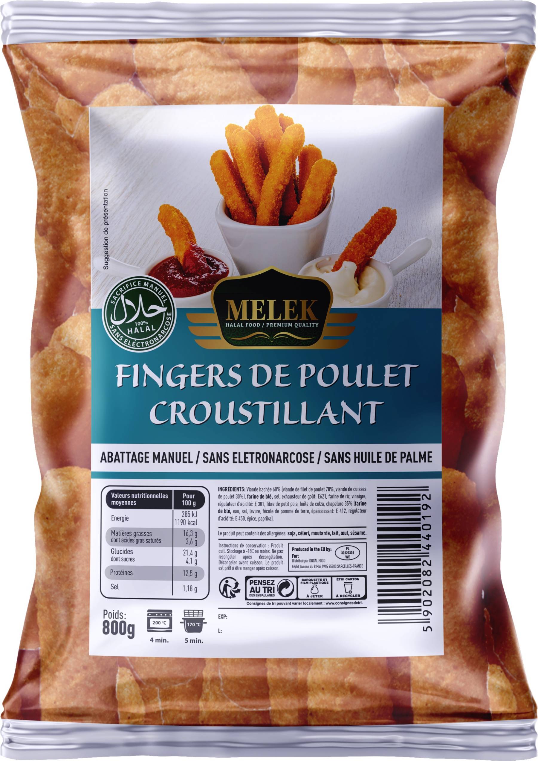 E220 : Melek Fingers de poulet croustillant 800gr ( 11pc par colis ) 