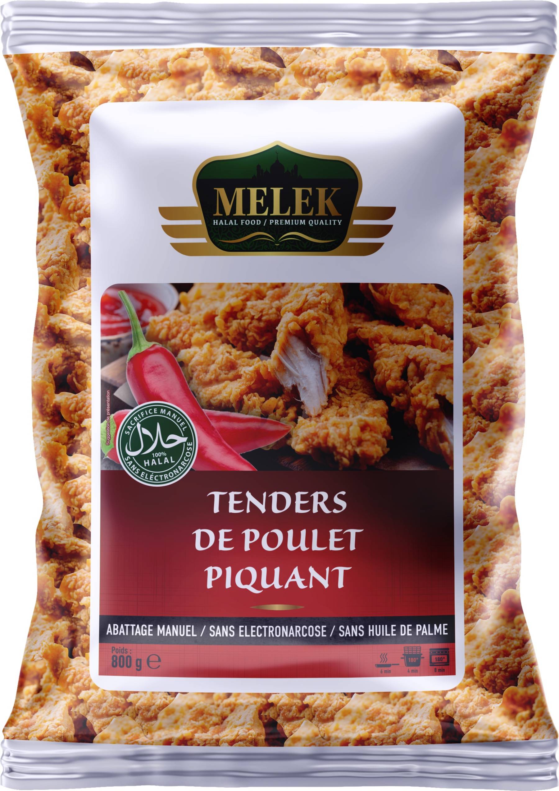 E245 : Melek Chicken tenders piquant 800gr ( 10pc par colis ) 