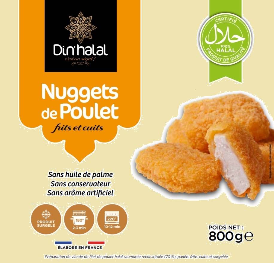 E710 : Din'Halal Nuggets de poulet 800gr ( 8pc par colis ) 