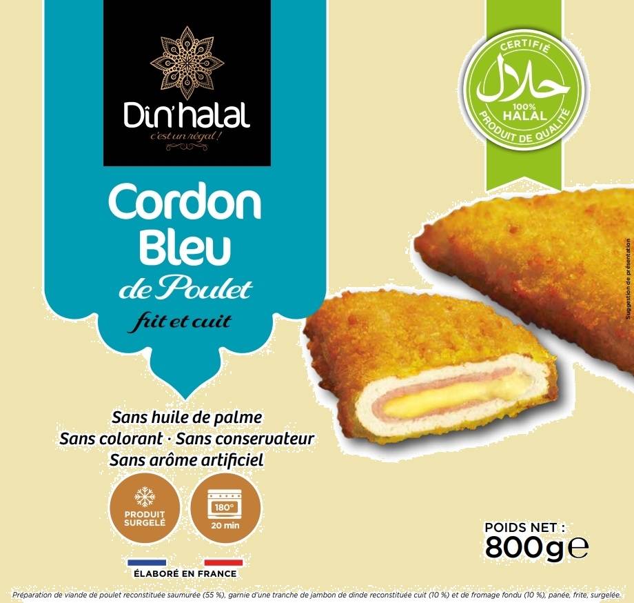 E711 : Din'Halal Cordon bleu de poulet 800gr ( 8pc par colis ) 