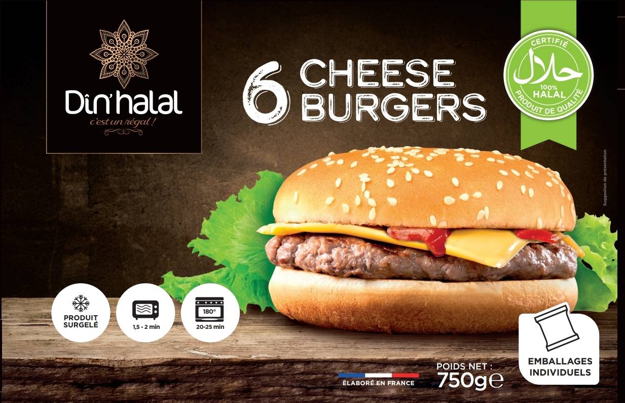 E720 : Din'Halal Cheesburger 6x125gr  750gr ( 6pc par colis )