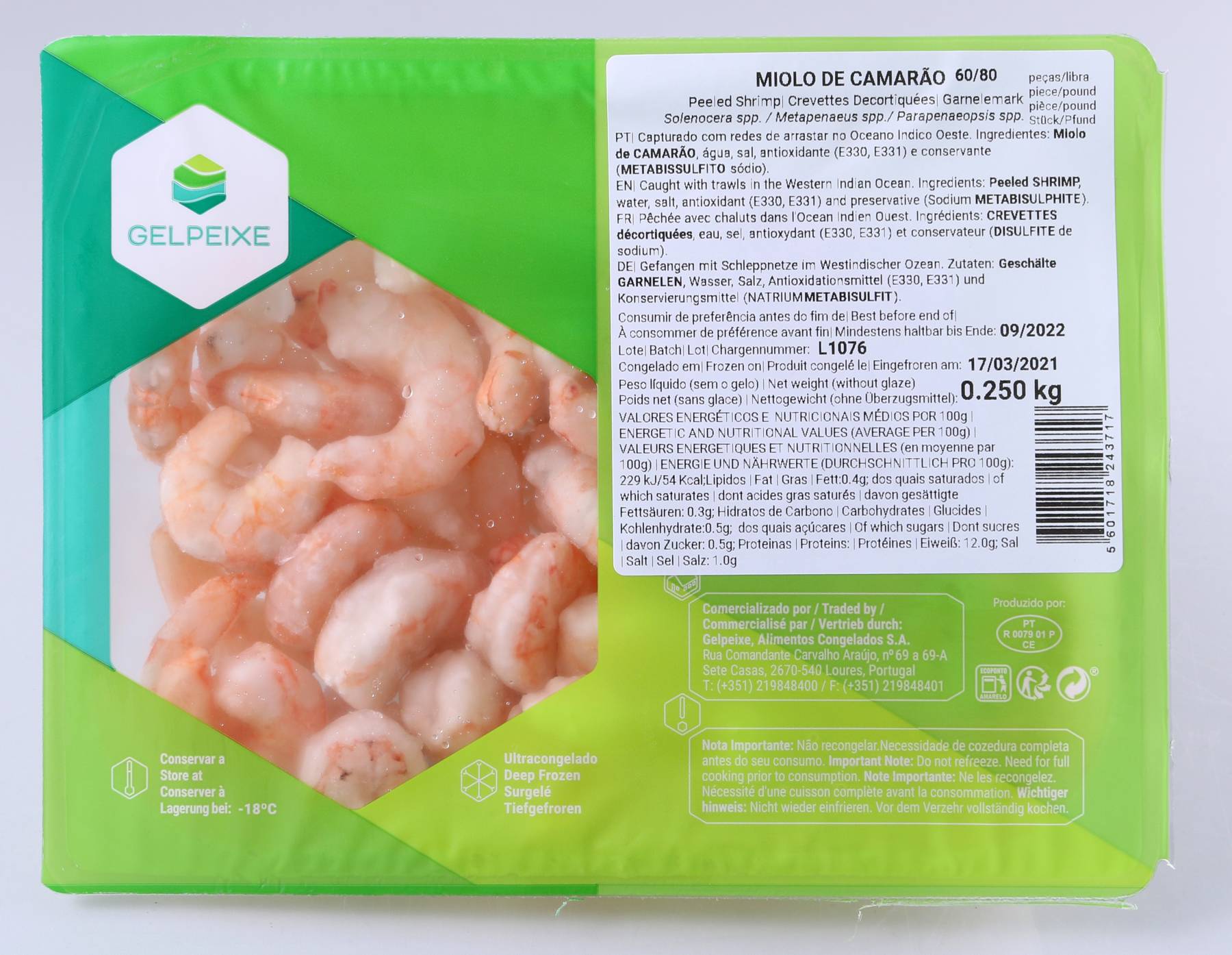 P430 : Gelpeixe Crevettes decortiquees 250gr ( 8pc par colis ) 