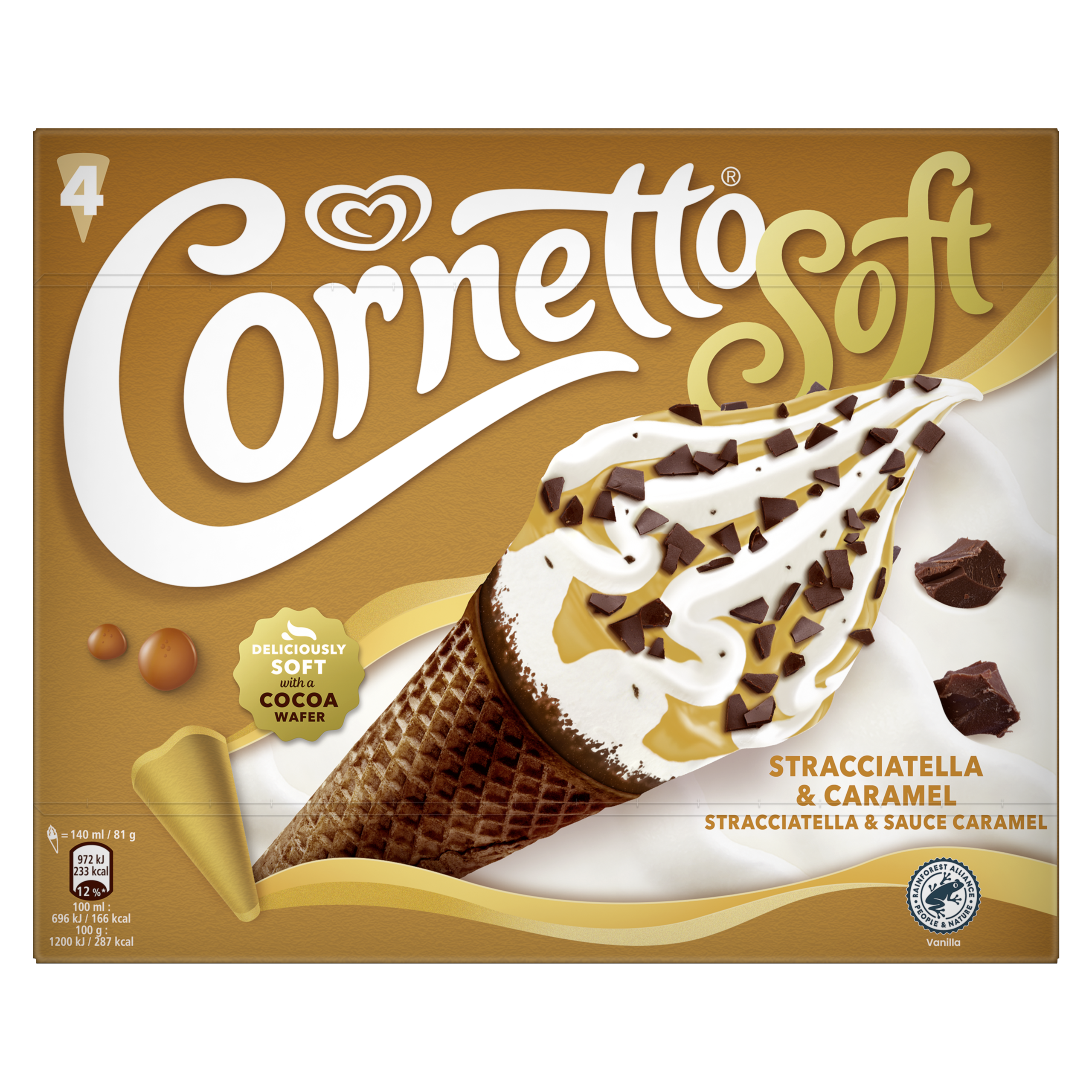 D102 : MIKO Cornetto Glace à l'Italienne Stracciatella & Caramel 324g