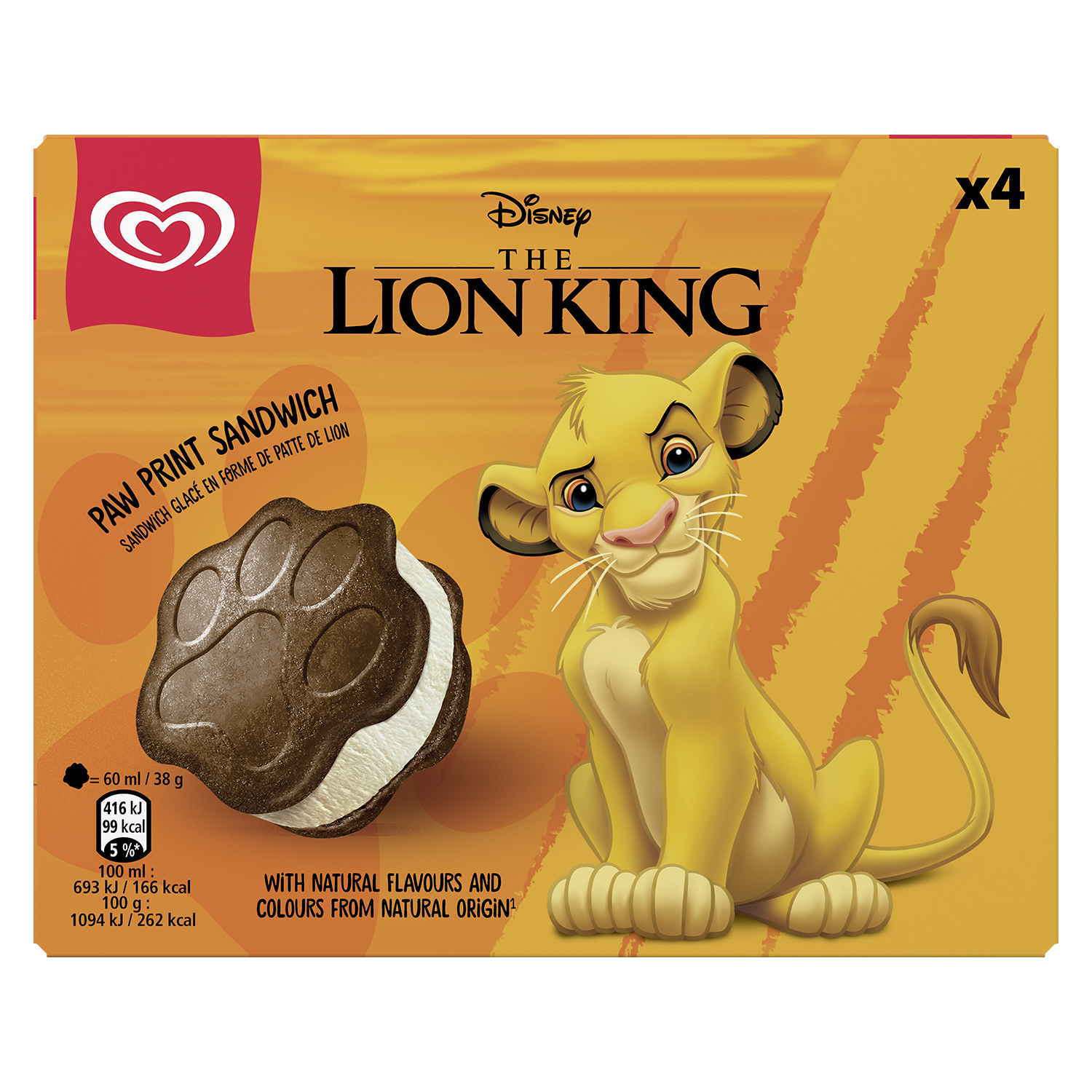 D111 : MIKO 4x Sandwich Glace Roi Lion Vanille Biscuit Chocolat 240g